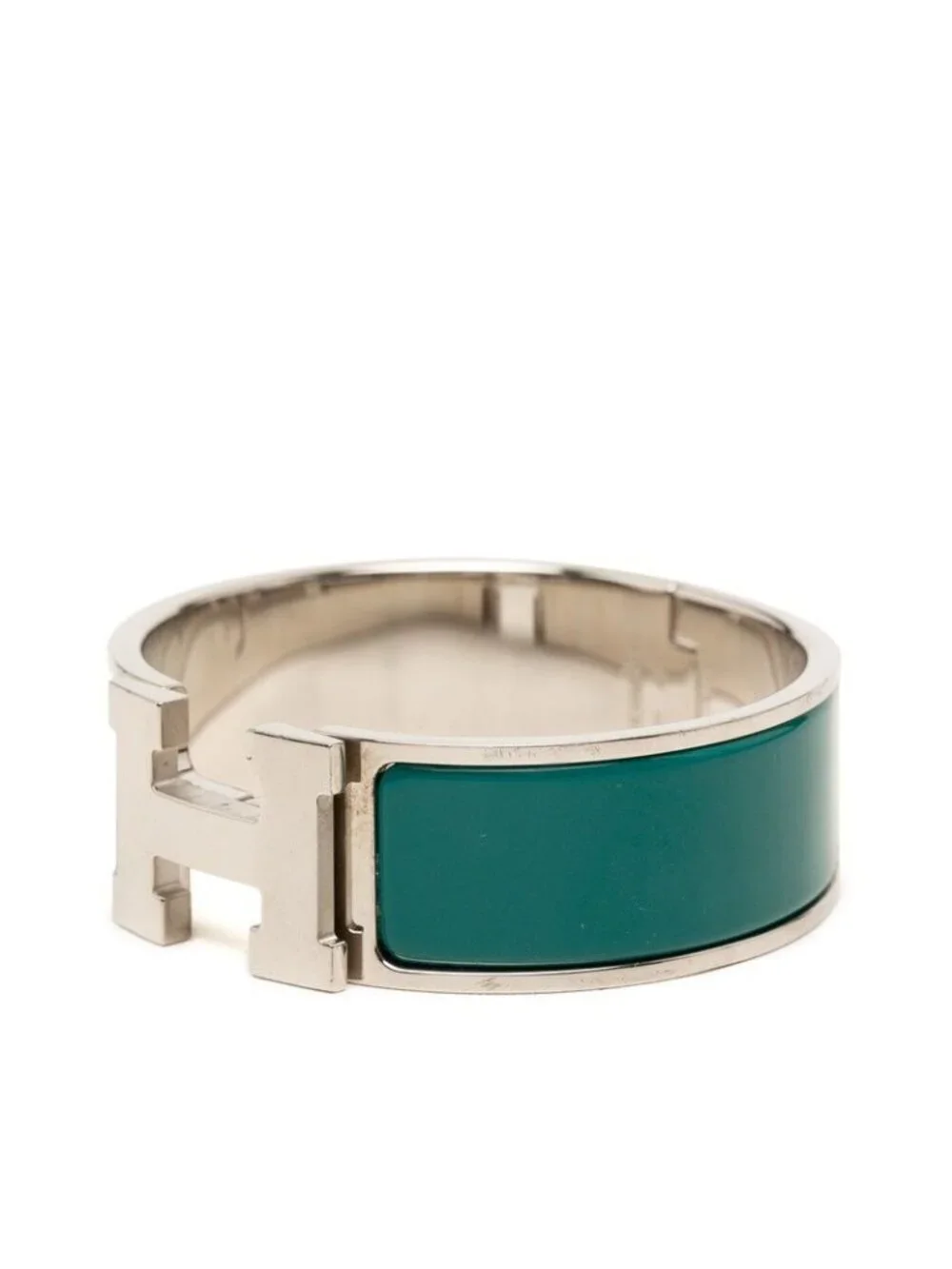 Hermes Clic Clac PM Bangle Silver Green Metal Enamel Bracelet
